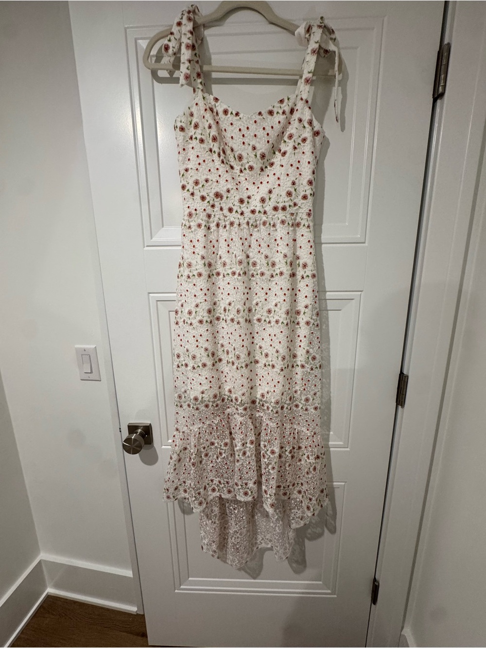 Dress the Population Wren White Floral High-Low Tie-Shoulder Midi Dress